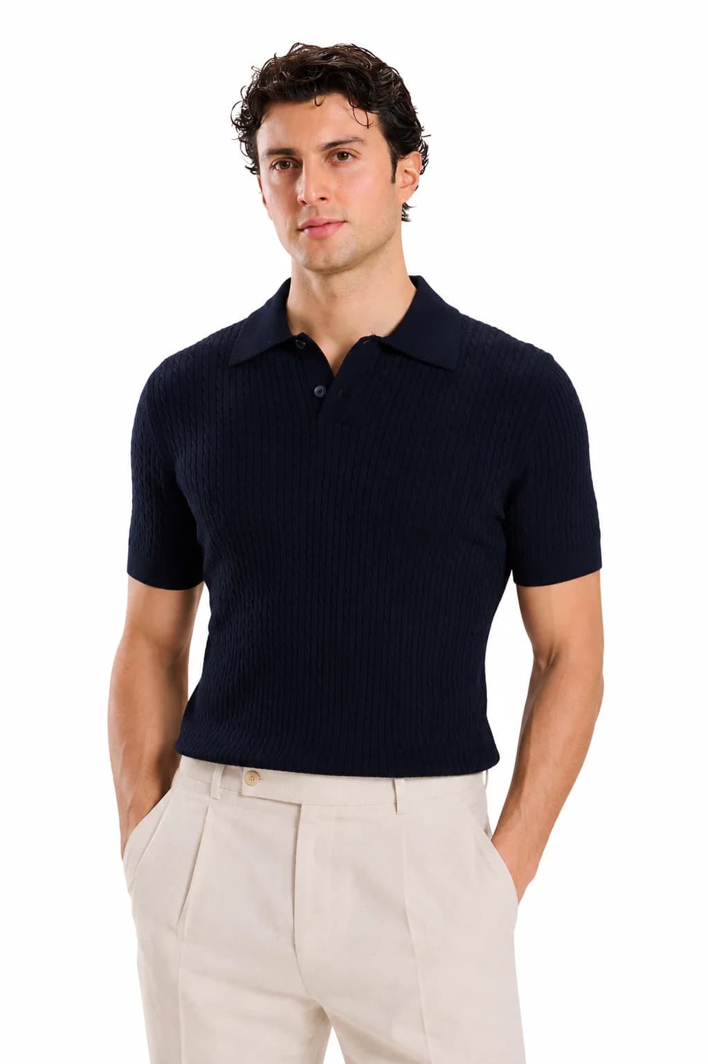 Textured Knit Polo Shirt