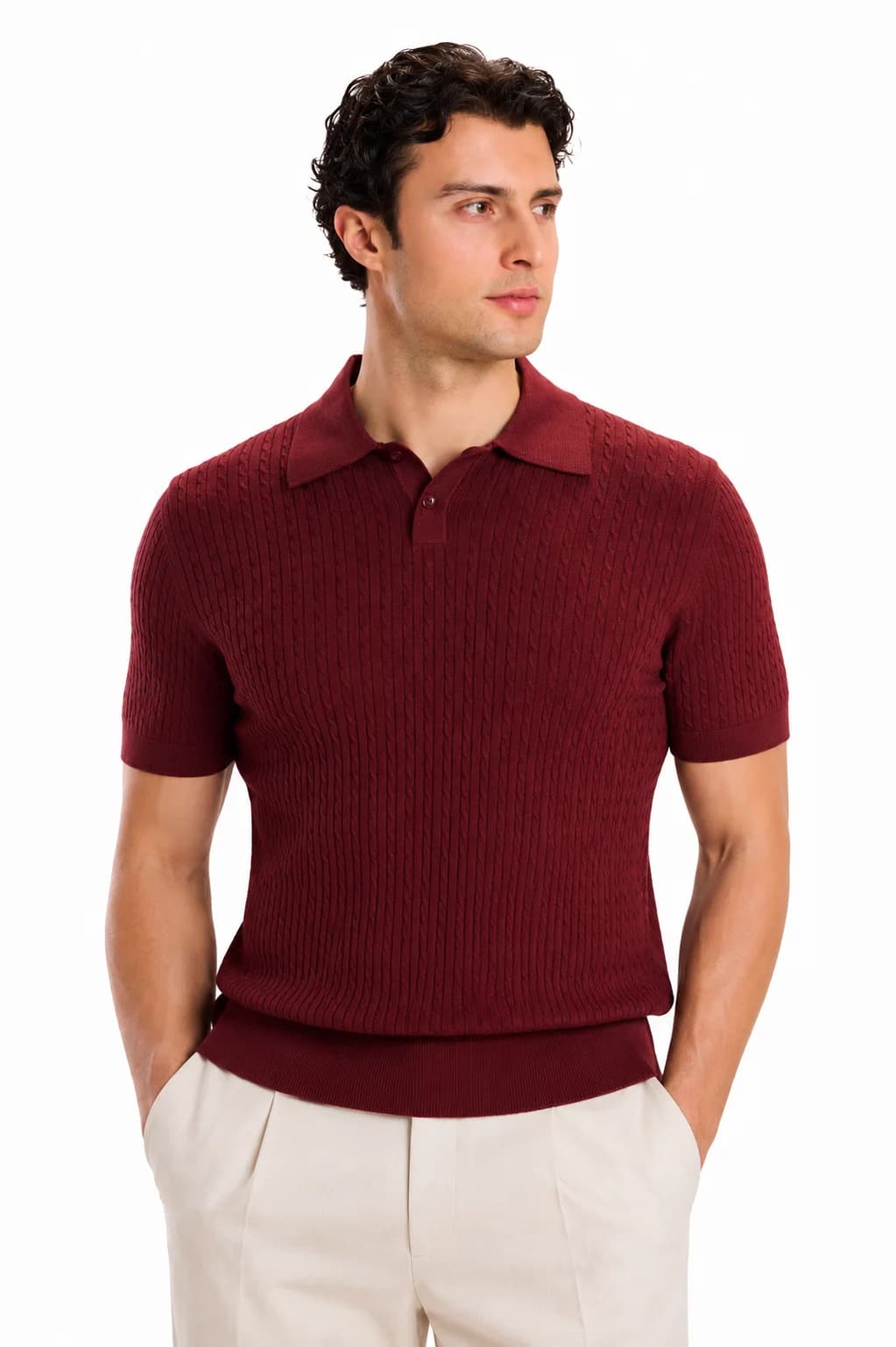 Textured Knit Polo Shirt