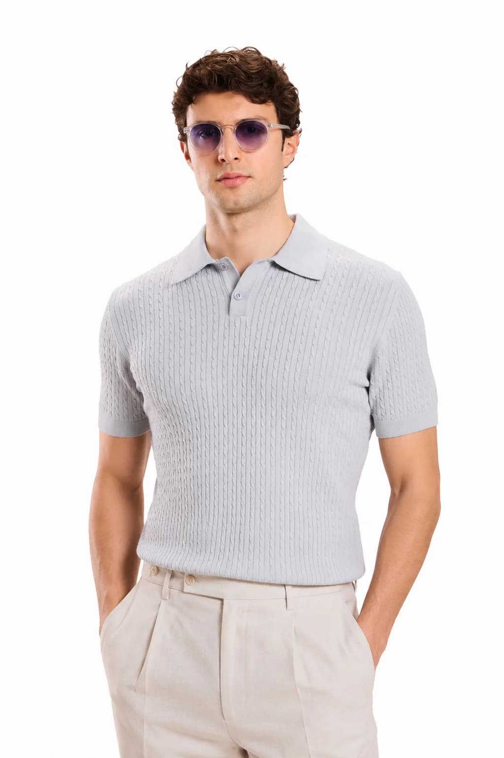 Textured Knit Polo Shirt