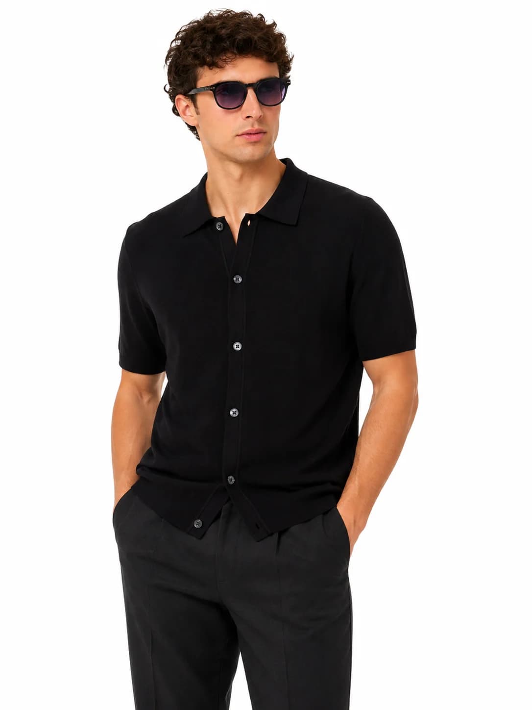 Knitted Button-Up Polo Shirt