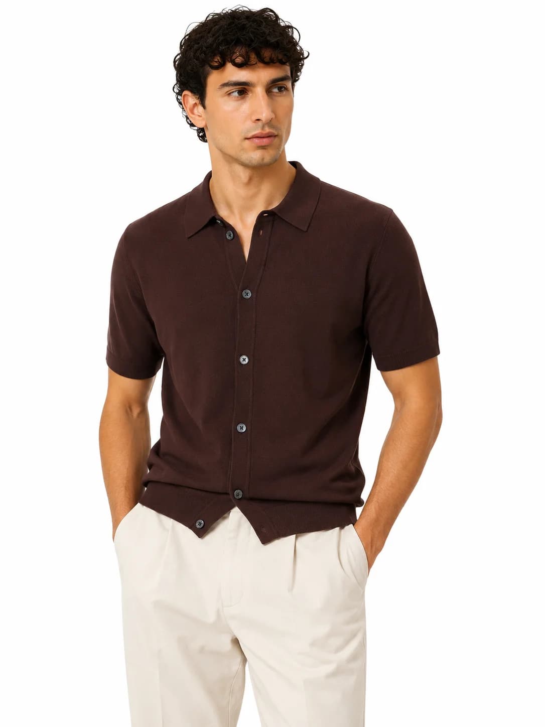 Knitted Button-Up Polo Shirt