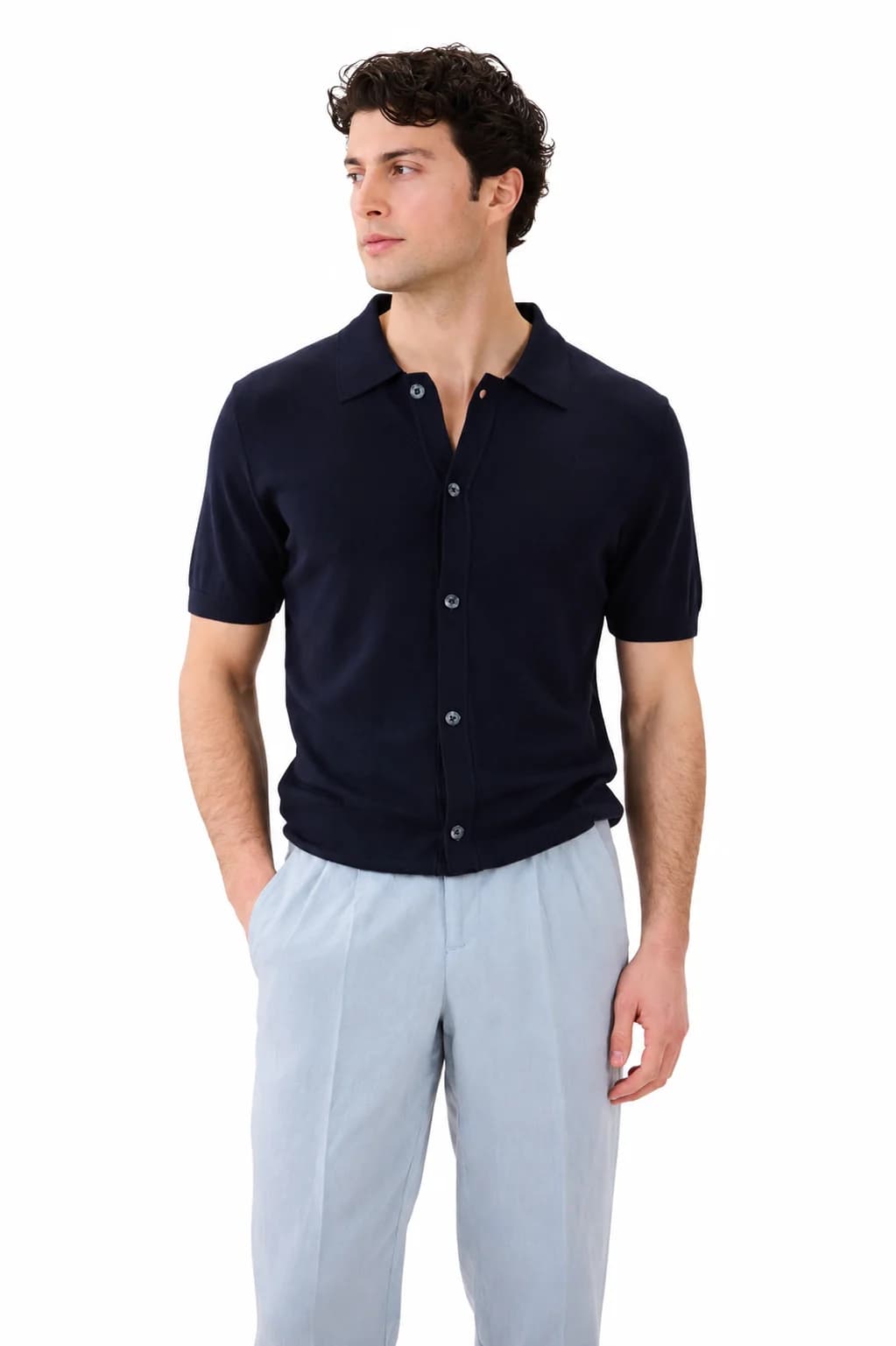 Knitted Button-Up Polo Shirt