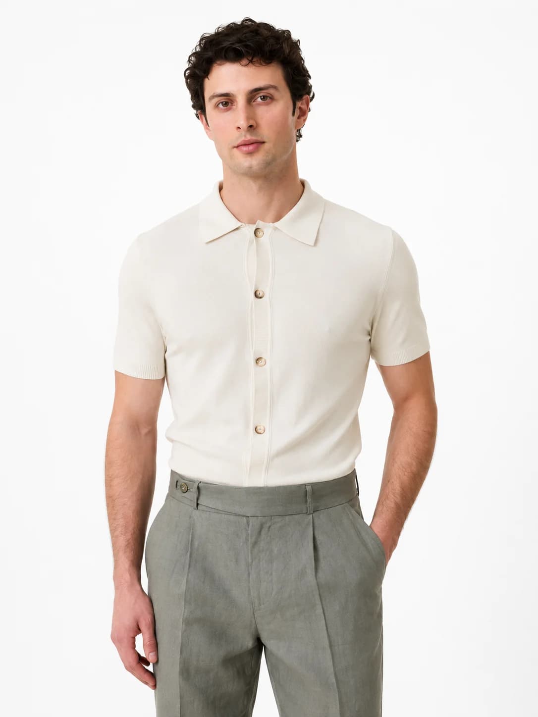 Knitted Button-Up Polo Shirt