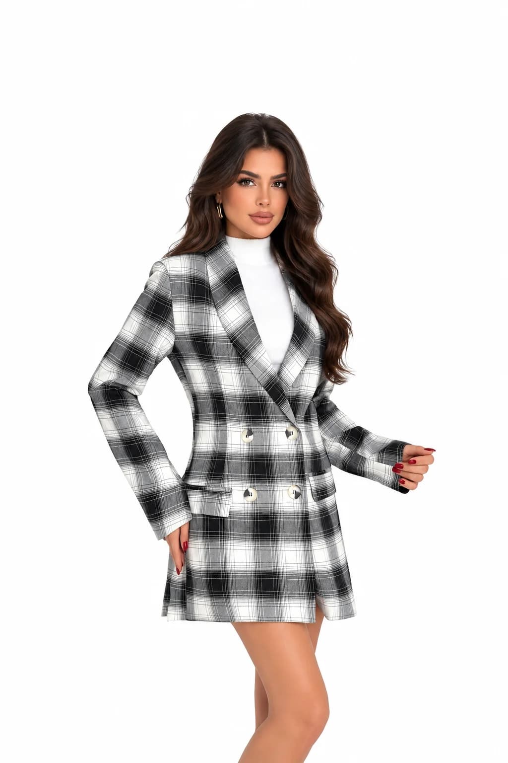 Checked Double-Breasted Blazer