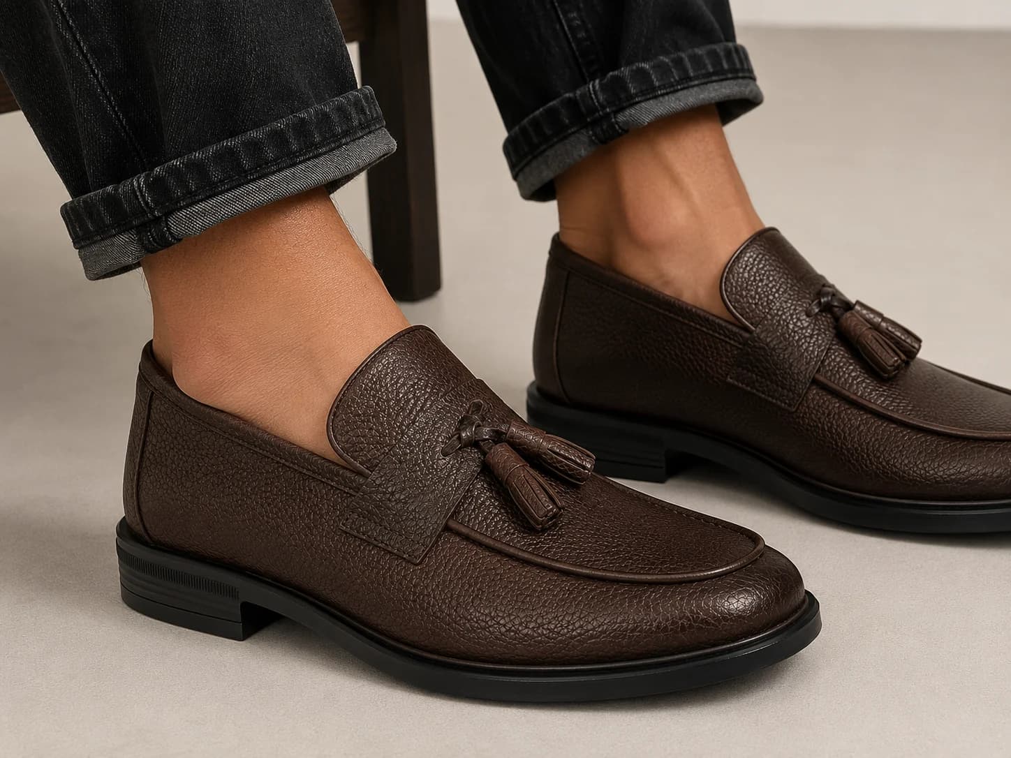 Textured Tassel Loafers