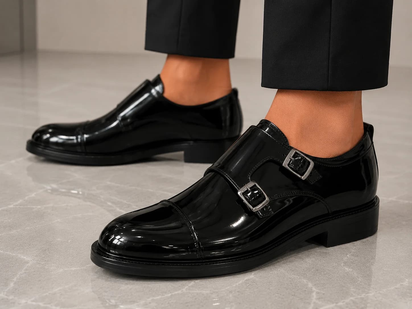 Patent Double Monk Strap Shoes