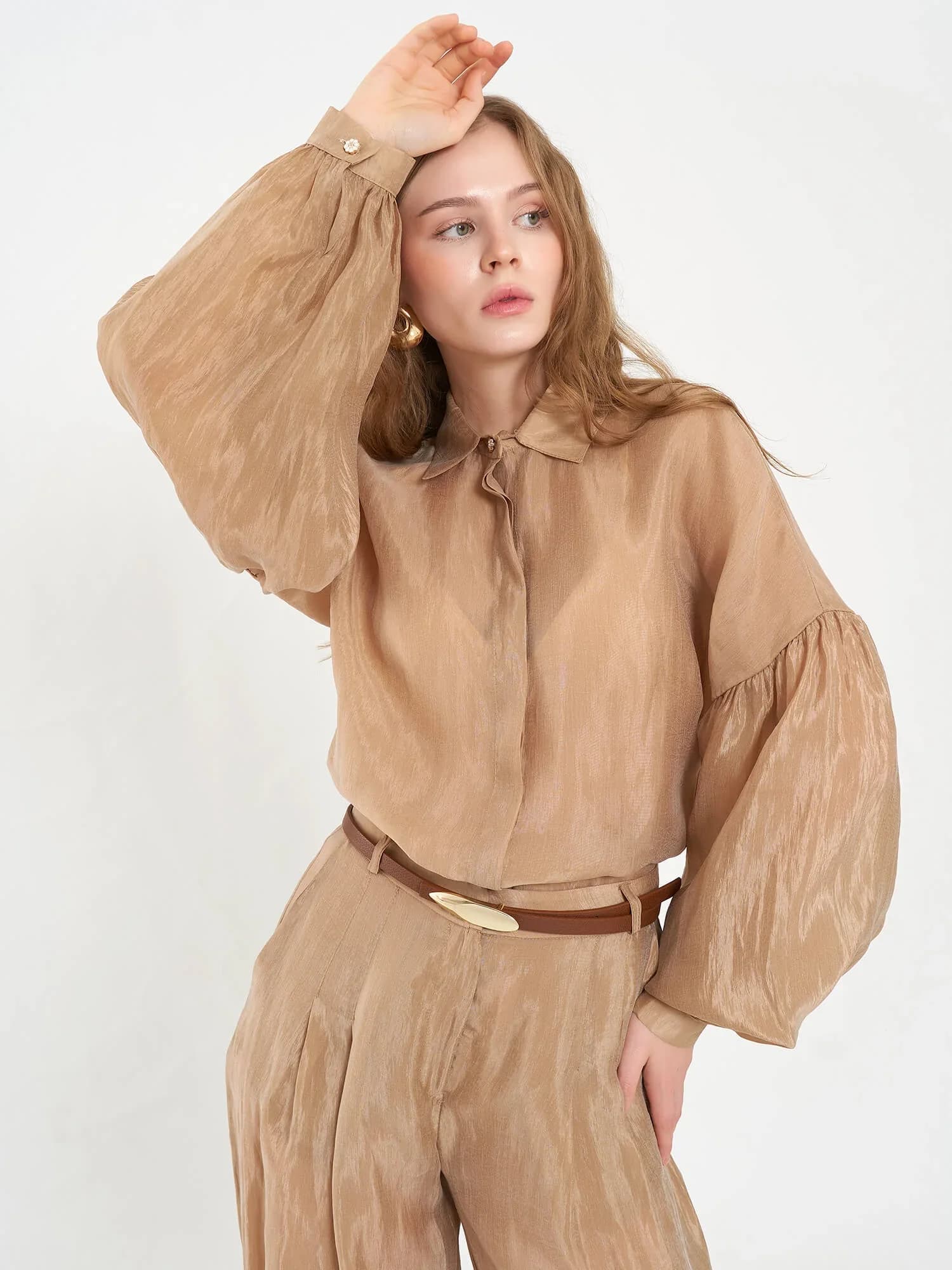 Balloon Sleeve Shirt and Trouser Set