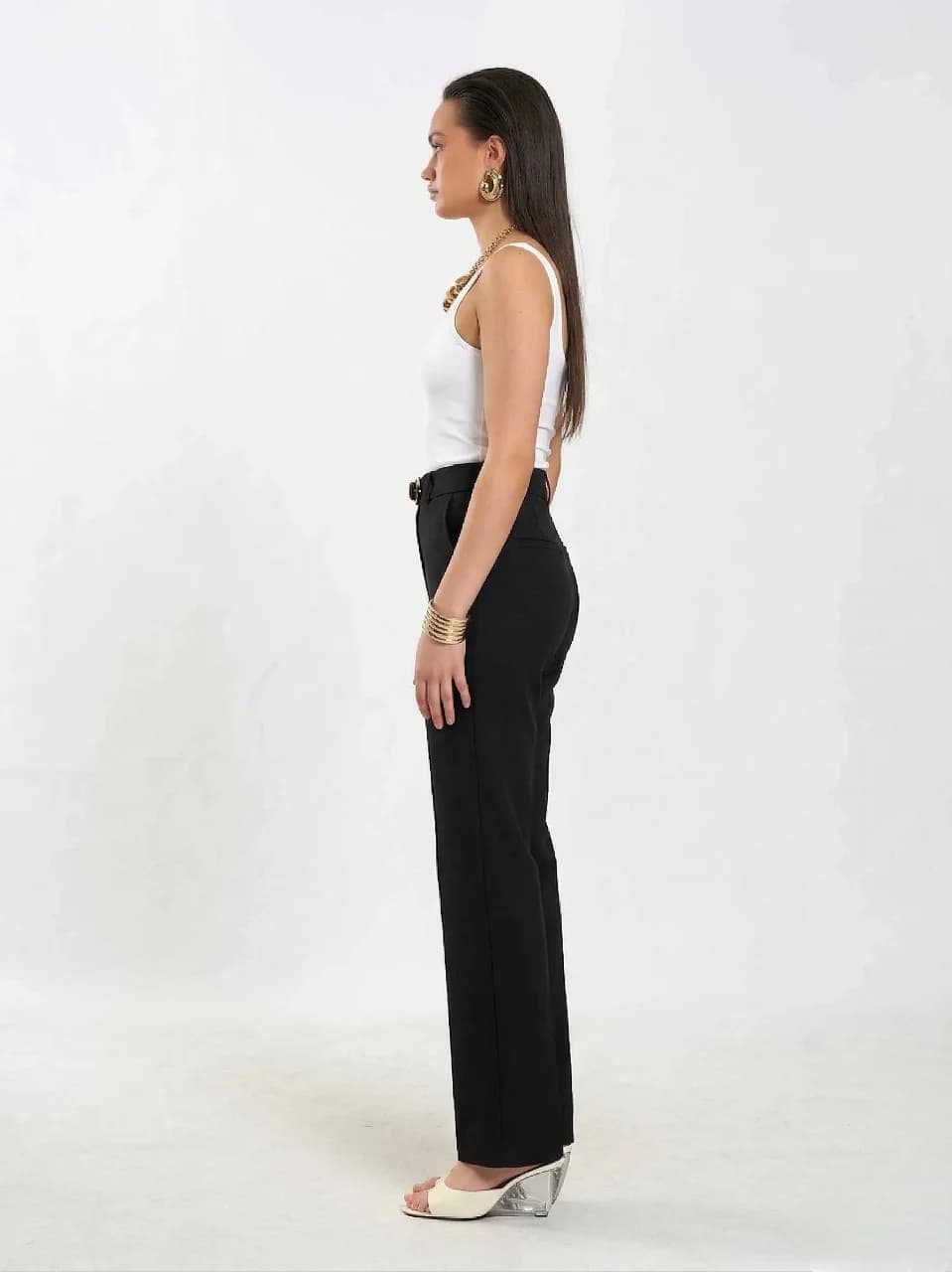 Straight Cut Pants with Belt Detail