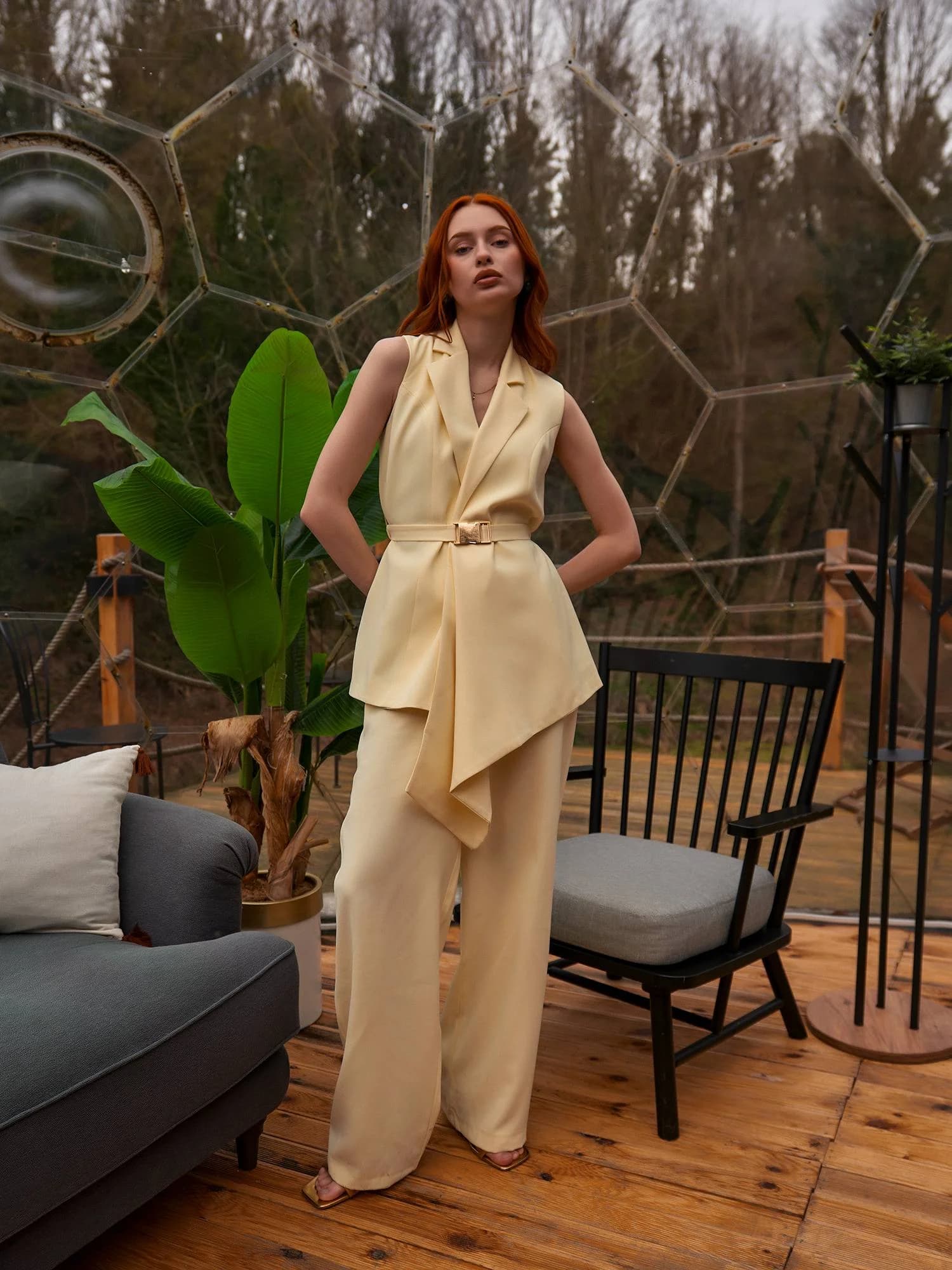 Front Belted Vest Set - Asymmetric