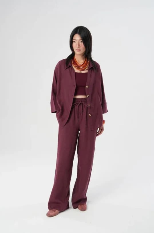 Short Sleeve Linen Red Shirt