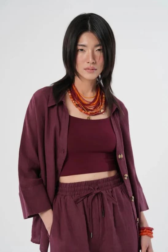 Short Sleeve Linen Women's Shirt - 34522