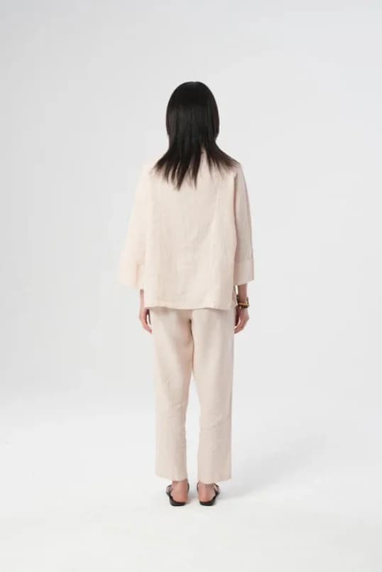 Short Sleeve Linen Beige Shirt