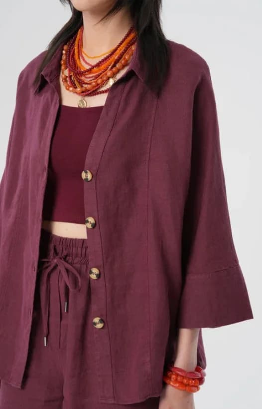 Short Sleeve Linen Women's Shirt - 34522