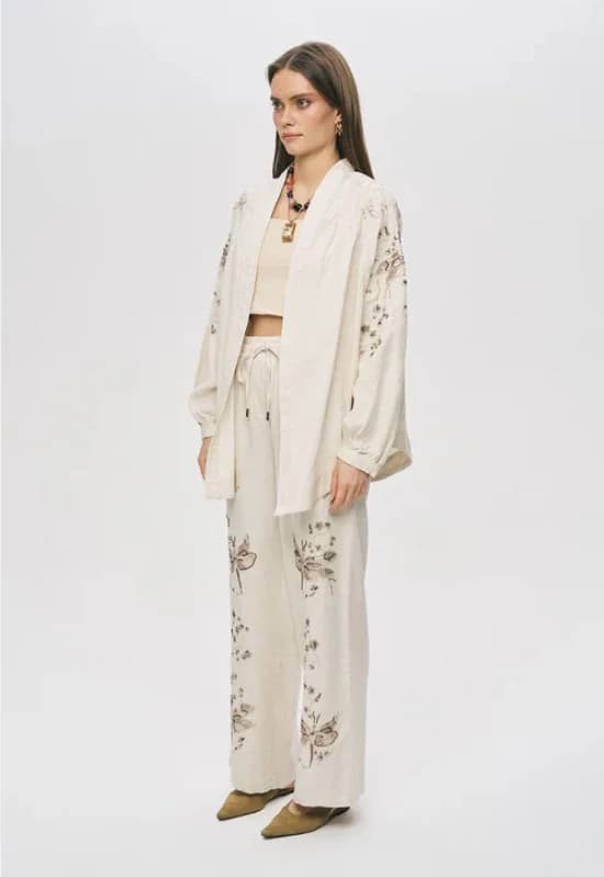 Butterfly Embroidered Oversize Natural Kimono