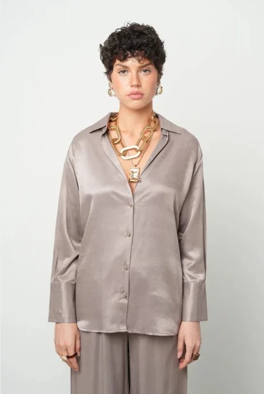 Plain Satin Shirt Mink
