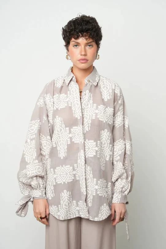 Oversize Shirt with Sleeve Tie Detail