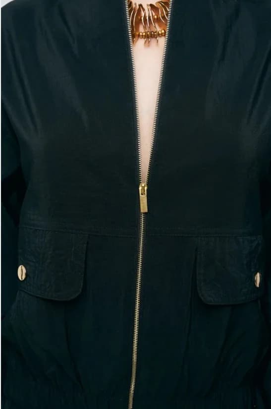 Black Jacket with Elasticated Waist and Cuffs and Zipper
