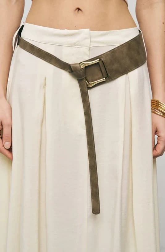 Belted Flared Yellow Midi Skirt