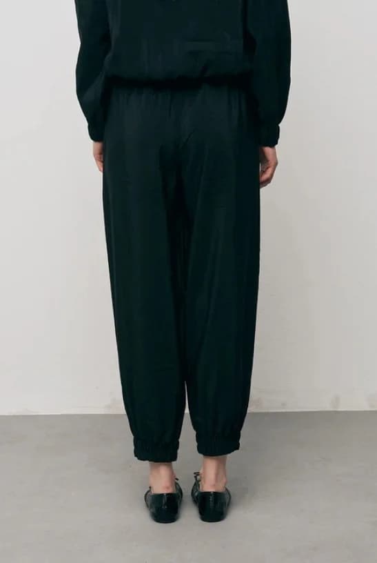 Black Trousers with Elastic Waistband and Tie-Closure Detail