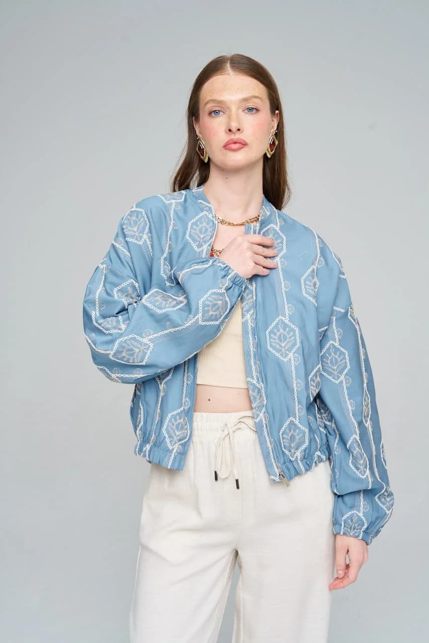Embroidered Zip-Up Jacket