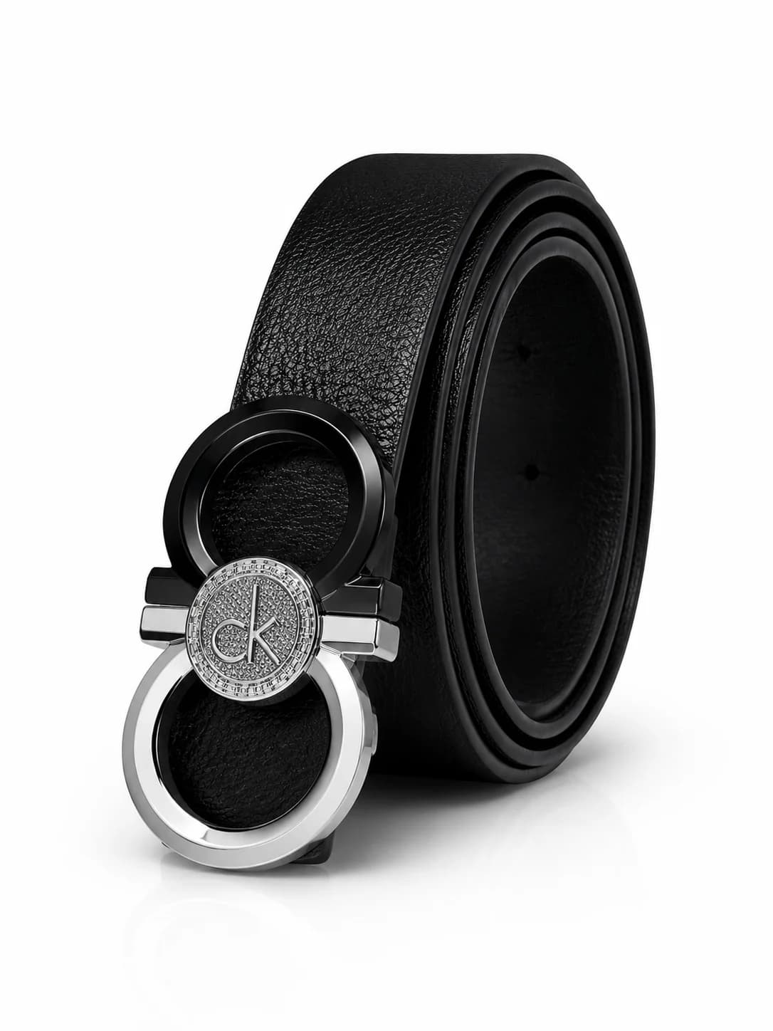 Textured Leather Double Ring Buckle Belt