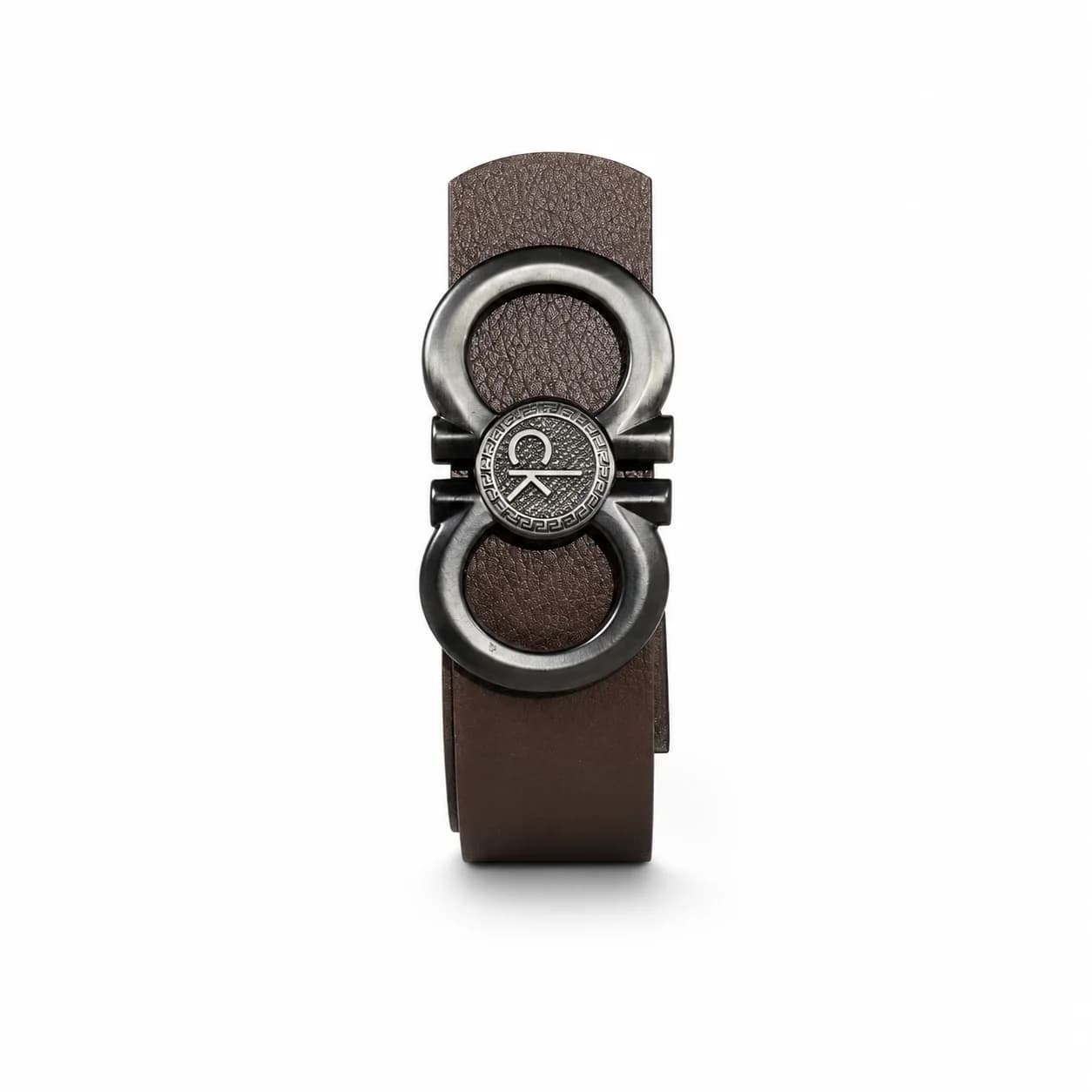 Textured Leather Double Ring Buckle Belt