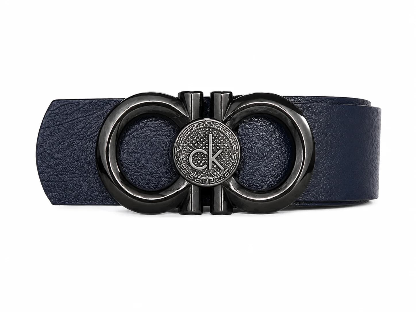 Textured Leather Double Ring Buckle Belt
