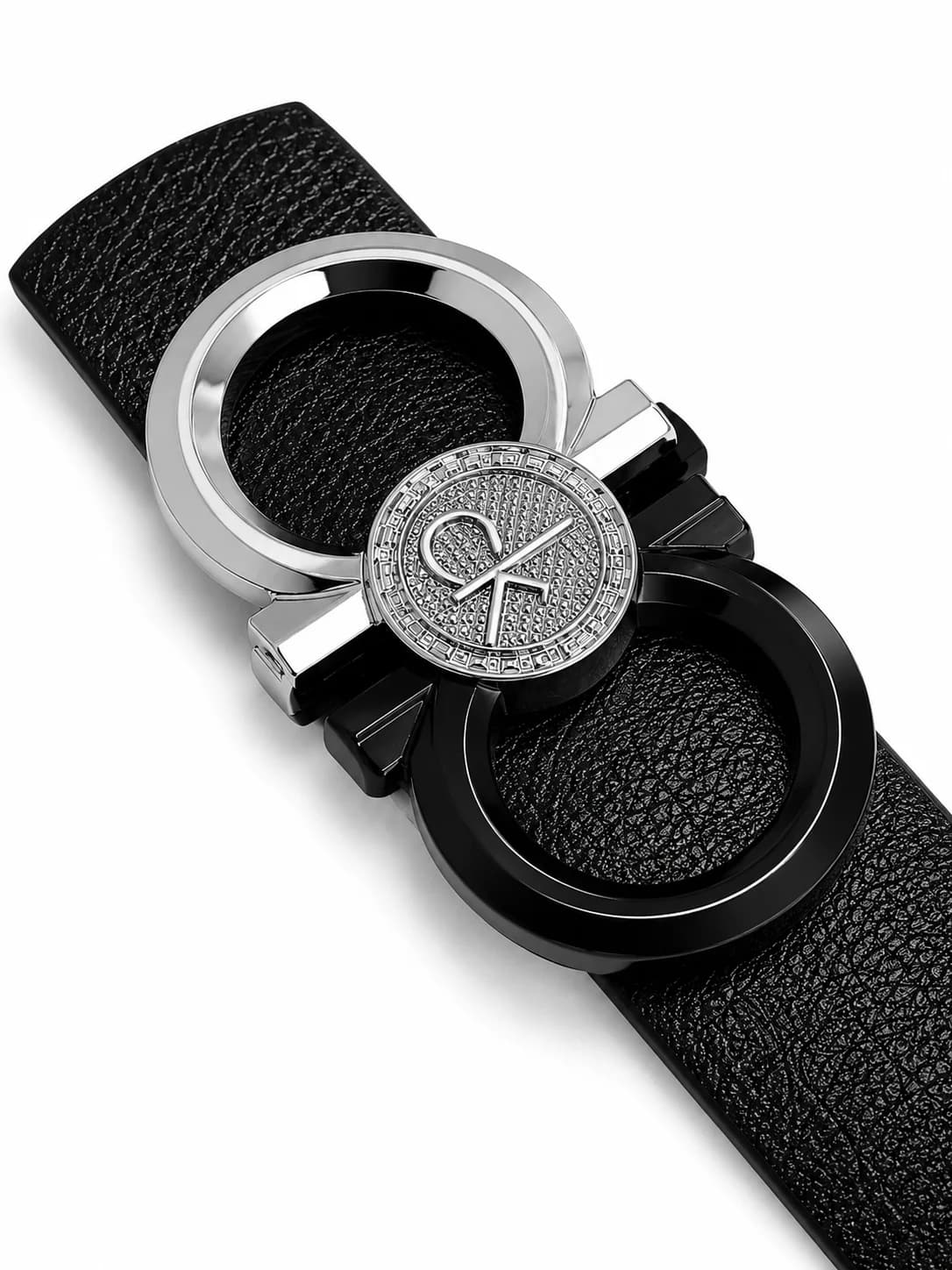 Textured Leather Double Ring Buckle Belt