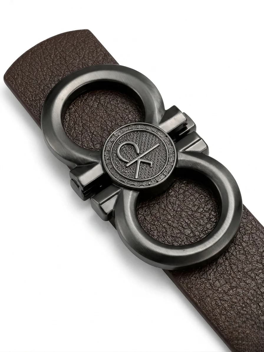 Textured Leather Double Ring Buckle Belt