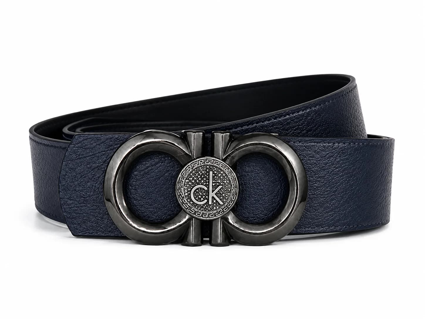 Textured Leather Double Ring Buckle Belt