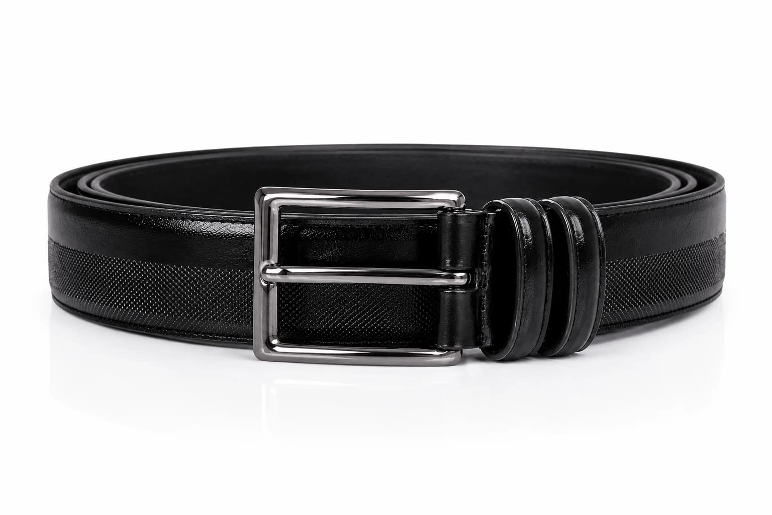 Textured Panel Leather Belt