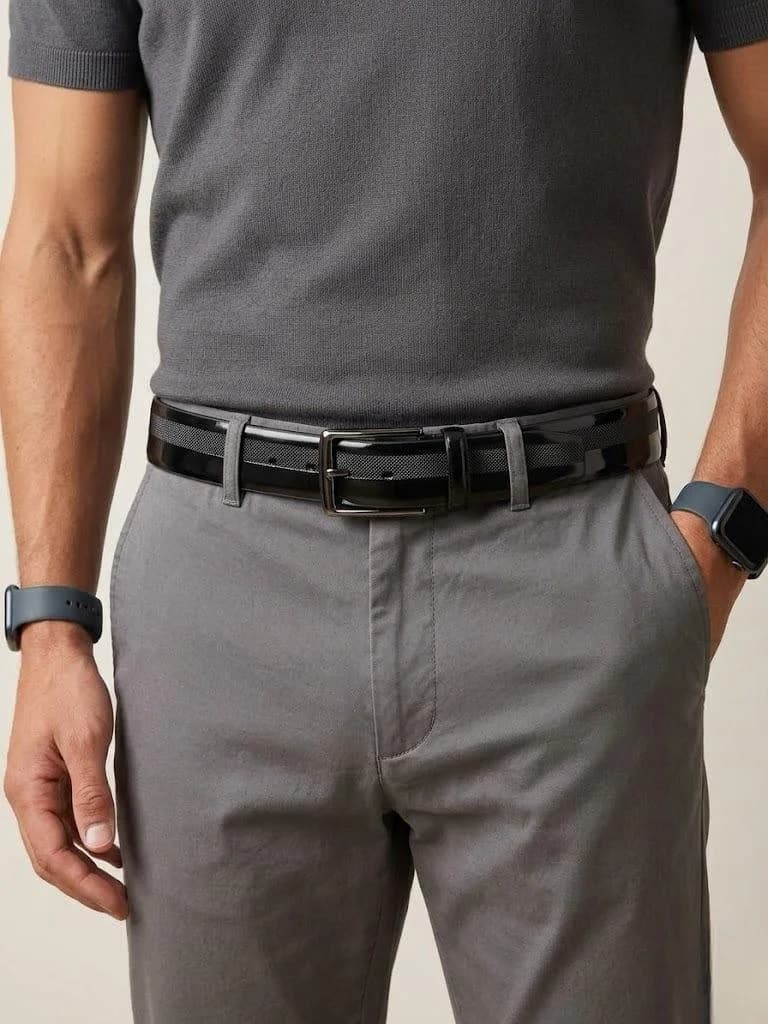Textured Panel Leather Belt