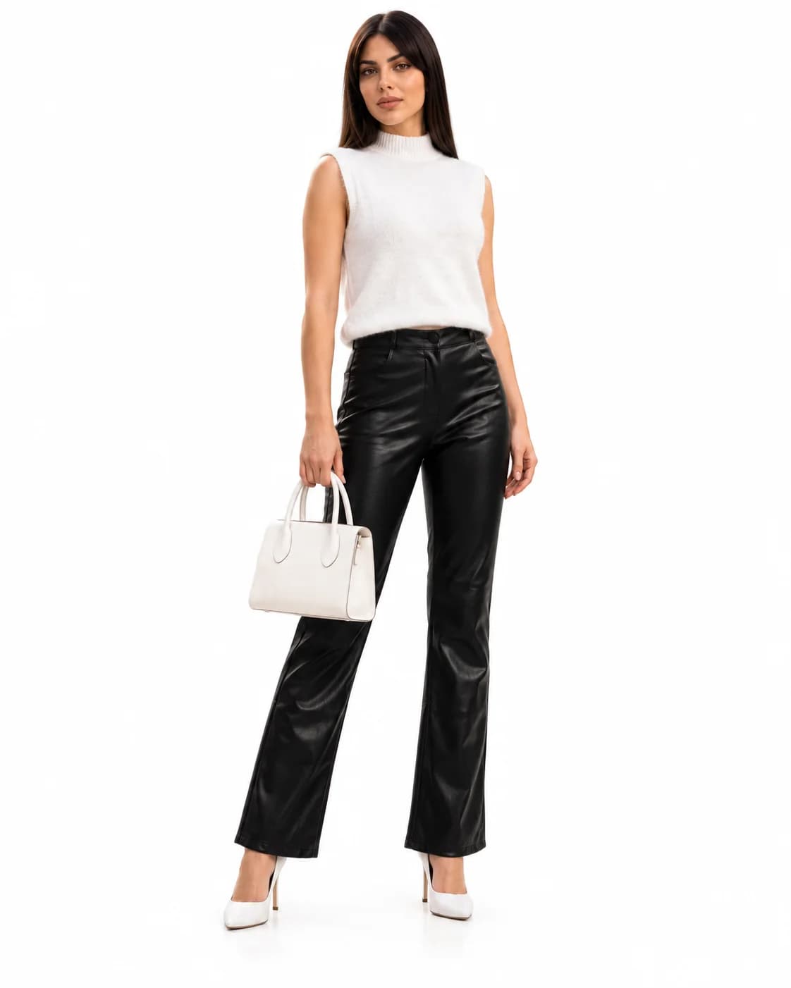 Faux Leather Straight-Leg Pants